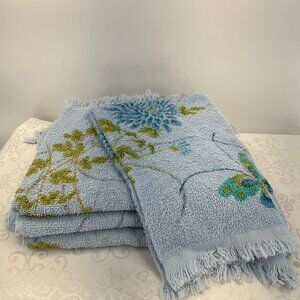 Vintage Canon MCM Floral Blue Fringe Towel Set‎ 4 Piece Set